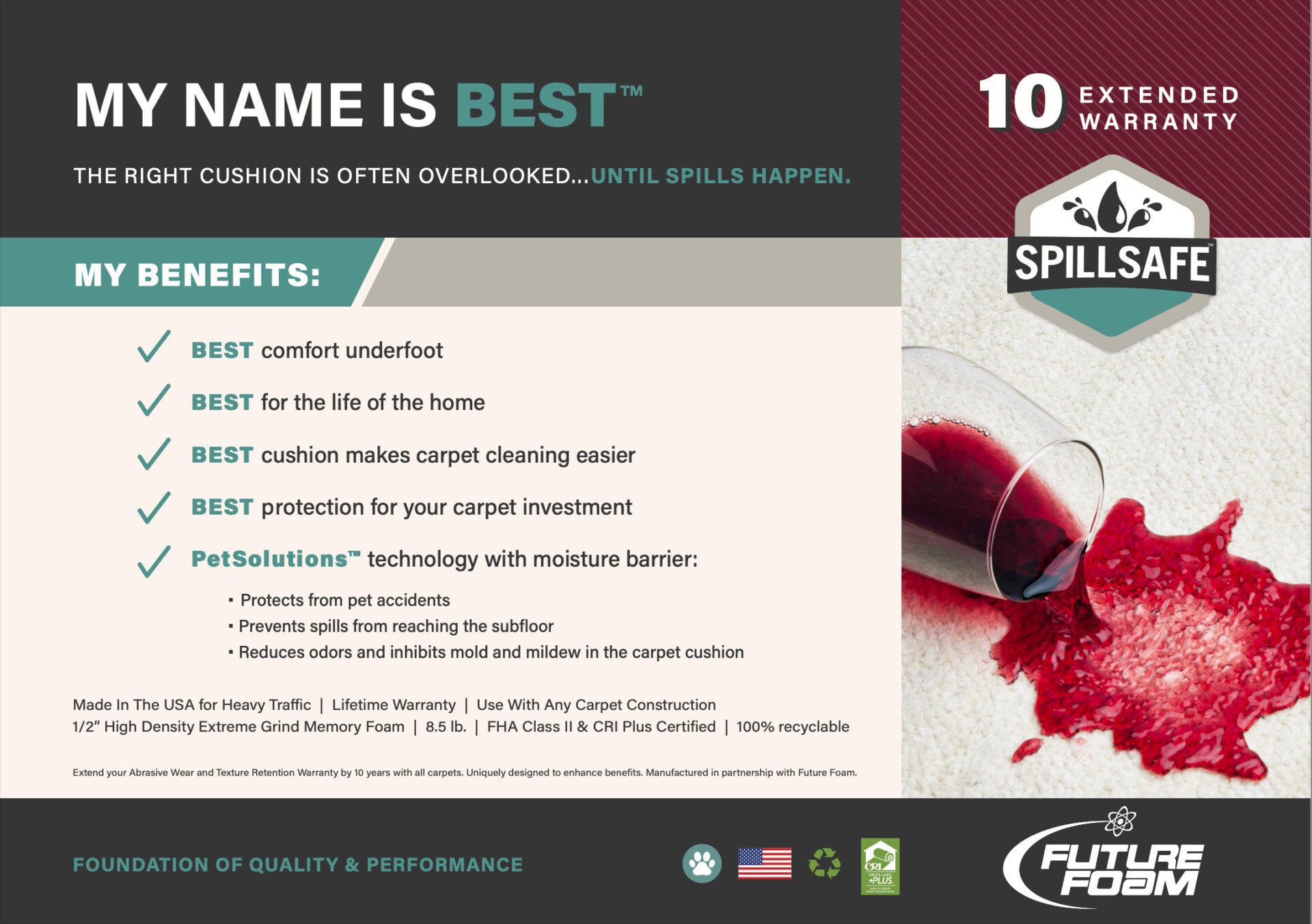 BEST branded carpet cushion specifications