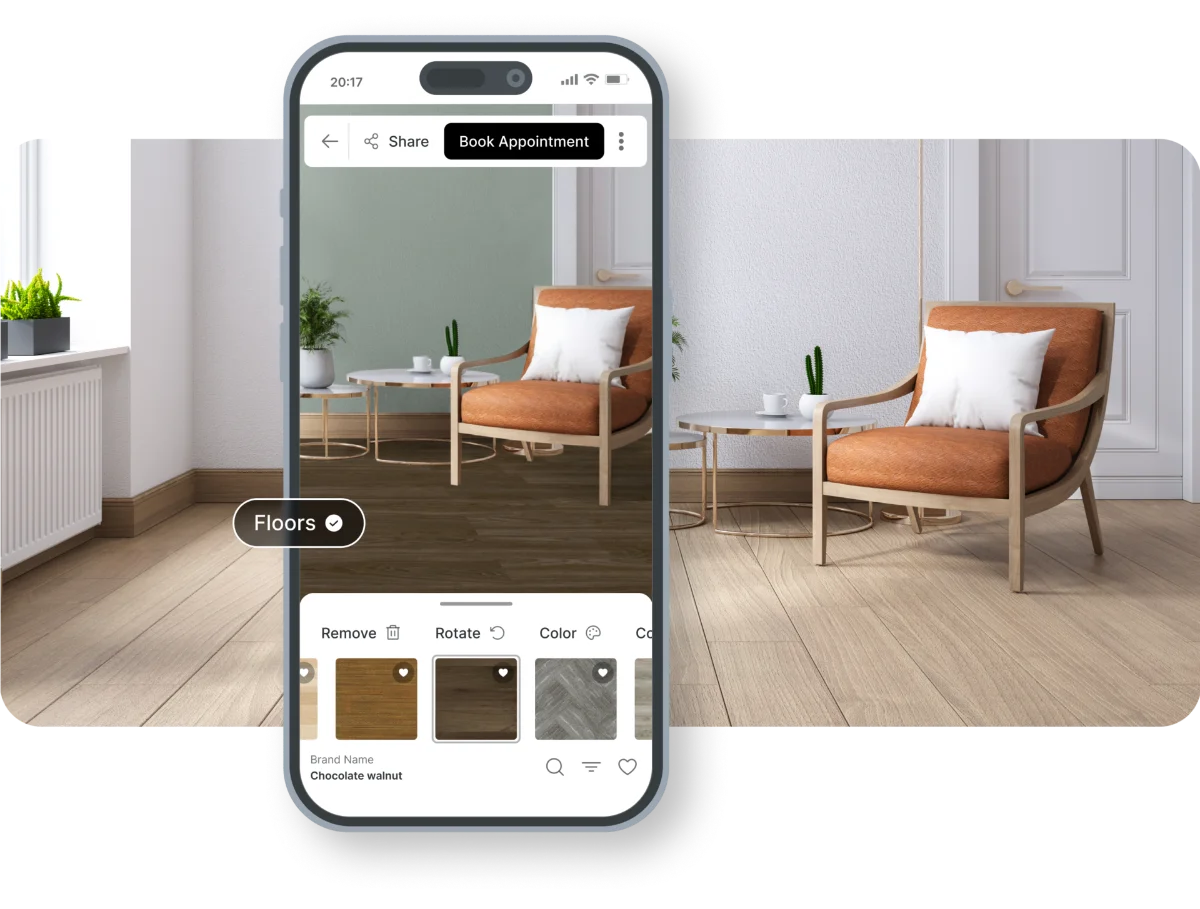 Room shown in the Roomvo flooring visualizer